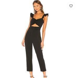 NWT Lovers + Friends Knox Black Cut-Out Jumpsuit with Ruffled Sleeves. XS